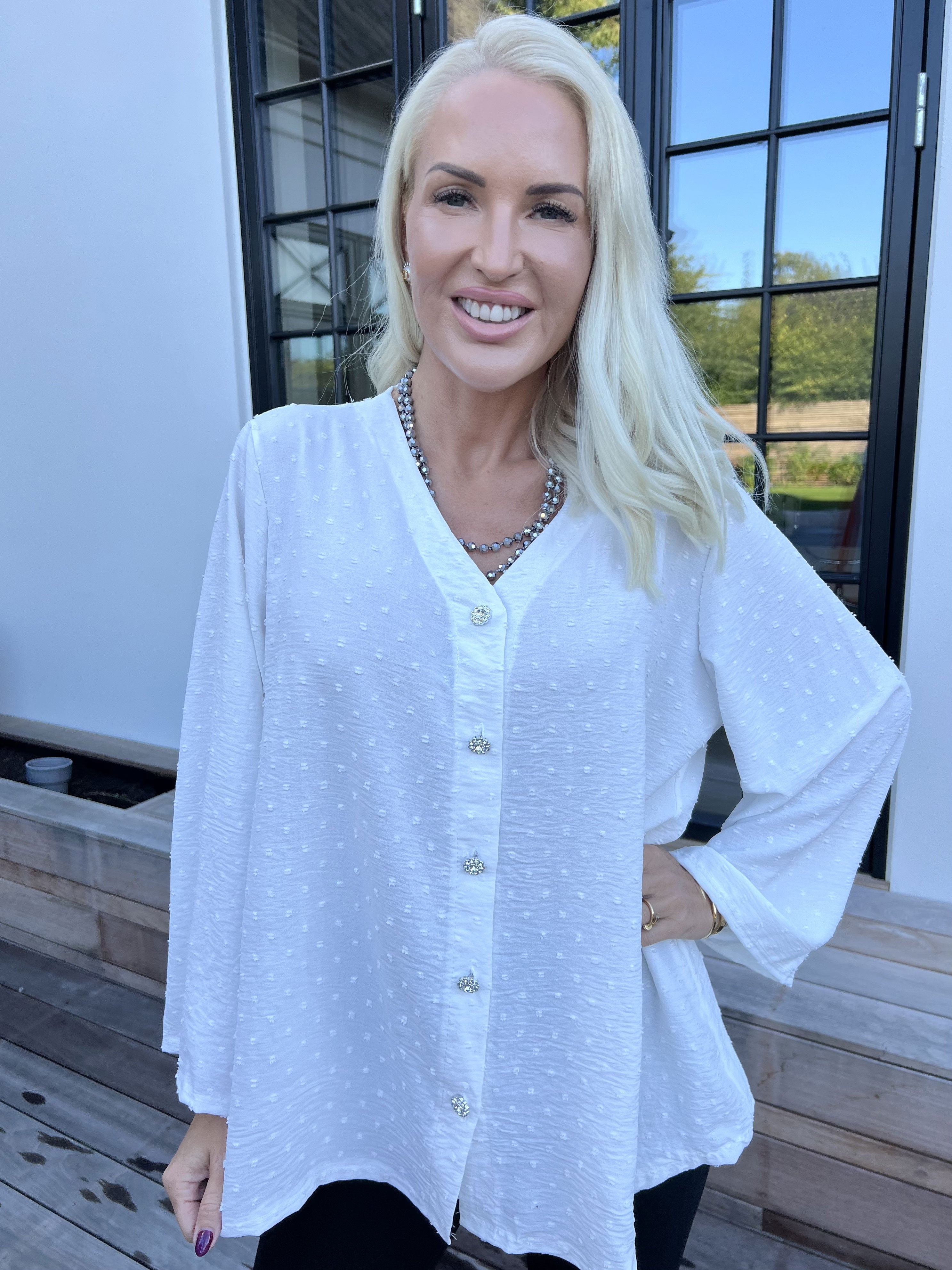 Iselin - Sød tunika med prikket detaljer og sølv knapper